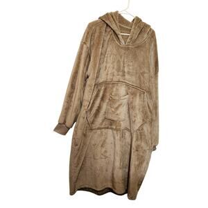 Essentials Tan Pullover Cozy Plush Fleece Lounge Blanket Hoodie Dress One Size